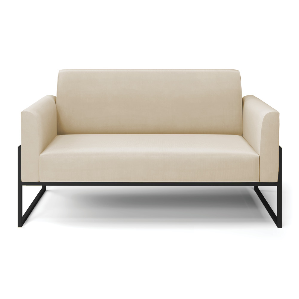 Sofá Namoradeira Base Industrial Alta Preto Marisa Suede Bege D03 - D'Rossi