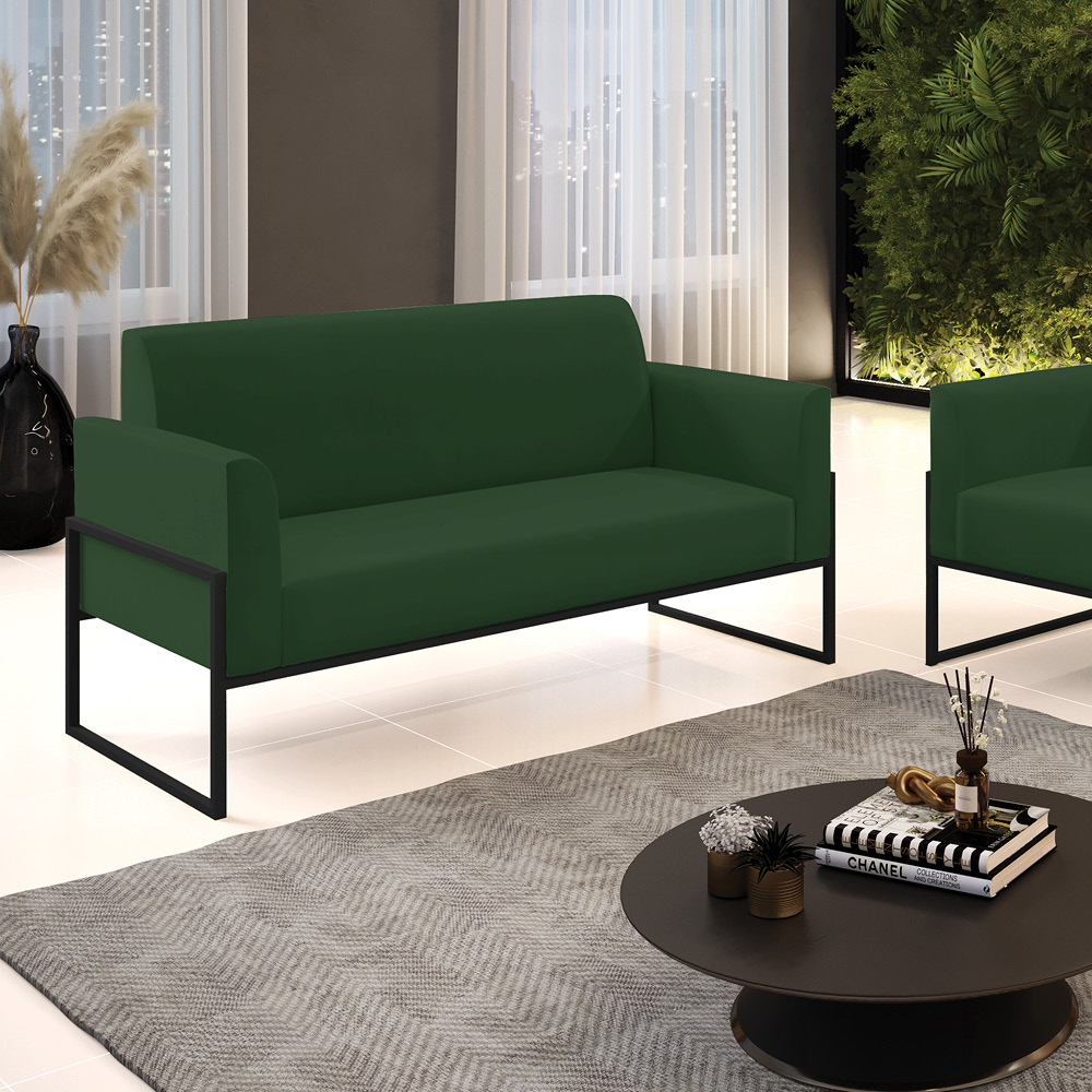 Sofá Namoradeira Base Industrial Alta Preto Marisa Veludo Verde D03 - D'Rossi