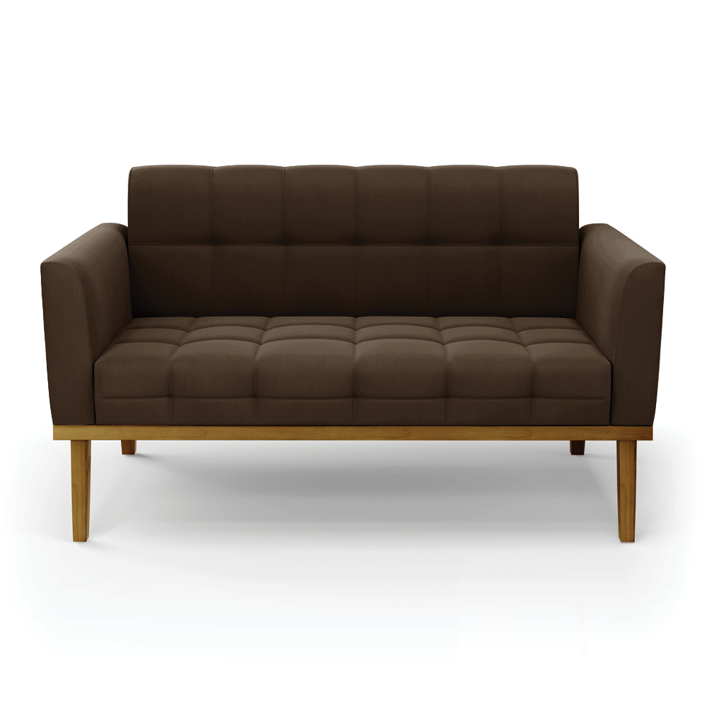 Sofá Namoradeira Base de Madeira Castanho Elisa Suede Marrom D03 - D?Rossi