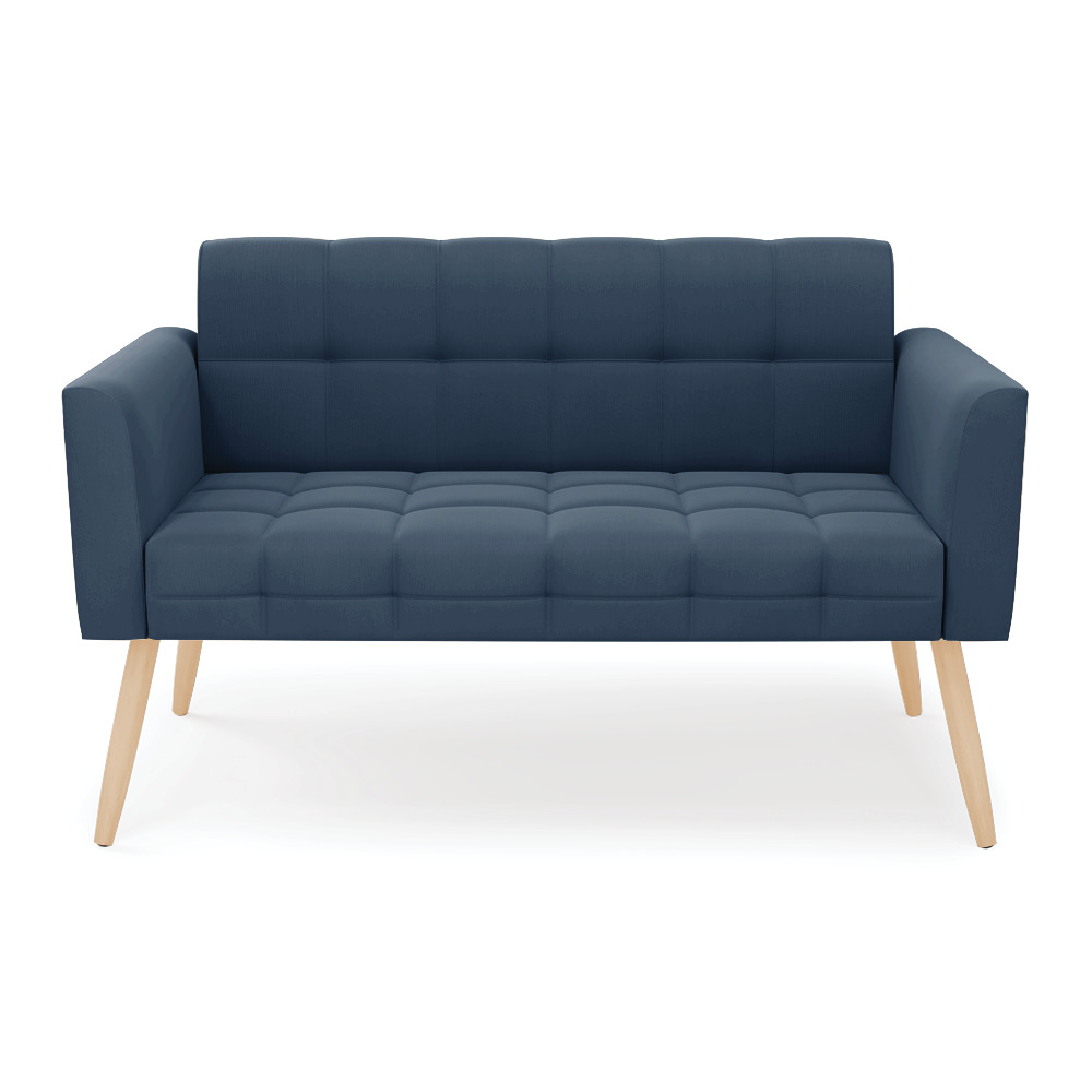 Sofá Namoradeira Elisa Suede Azul Marinho Pés Palito Natural - D'Rossi