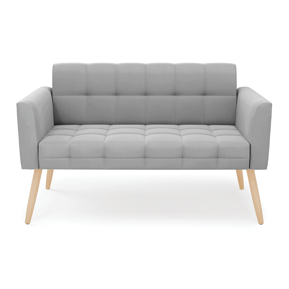Sofá Namoradeira Elisa Suede Cinza Pés Palito Natural - D'Rossi