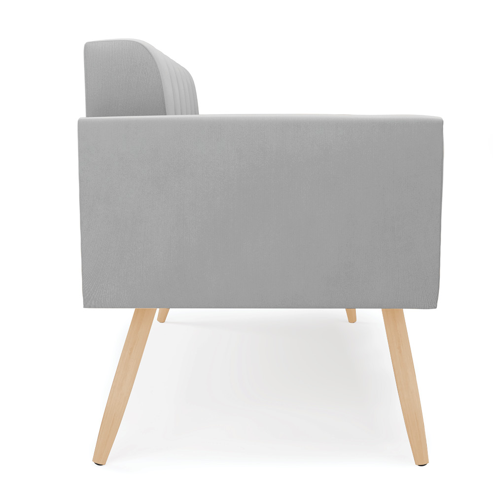 Sofá Namoradeira Elisa Suede Cinza Pés Palito Natural - D'Rossi