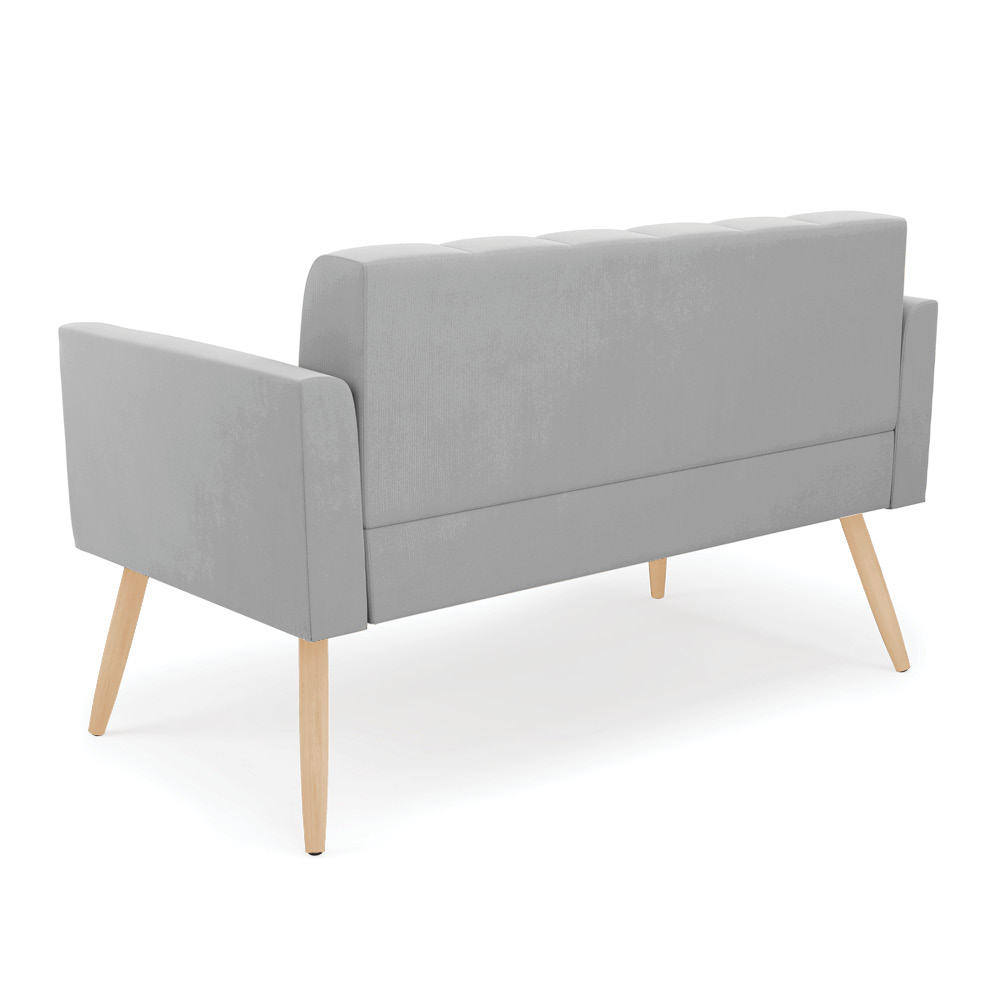 Sofá Namoradeira Elisa Suede Cinza Pés Palito Natural - D'Rossi
