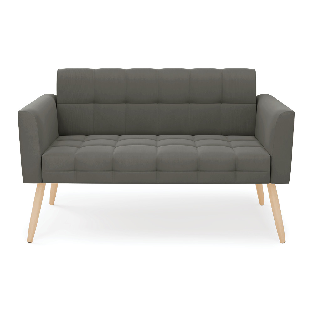 Sofá Namoradeira Elisa Suede Grafite Pés Palito Natural - D'Rossi