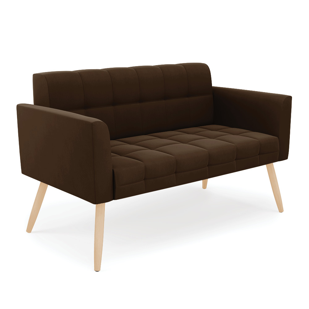 Sofá Namoradeira Elisa Suede Marrom Pés Palito Natural - D'Rossi