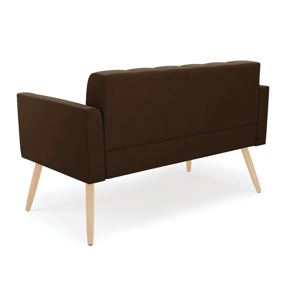 Sofá Namoradeira Elisa Suede Marrom Pés Palito Natural - D'Rossi