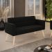 Sofá Namoradeira Elisa Suede Preto Pés Palito Natural - D'Rossi