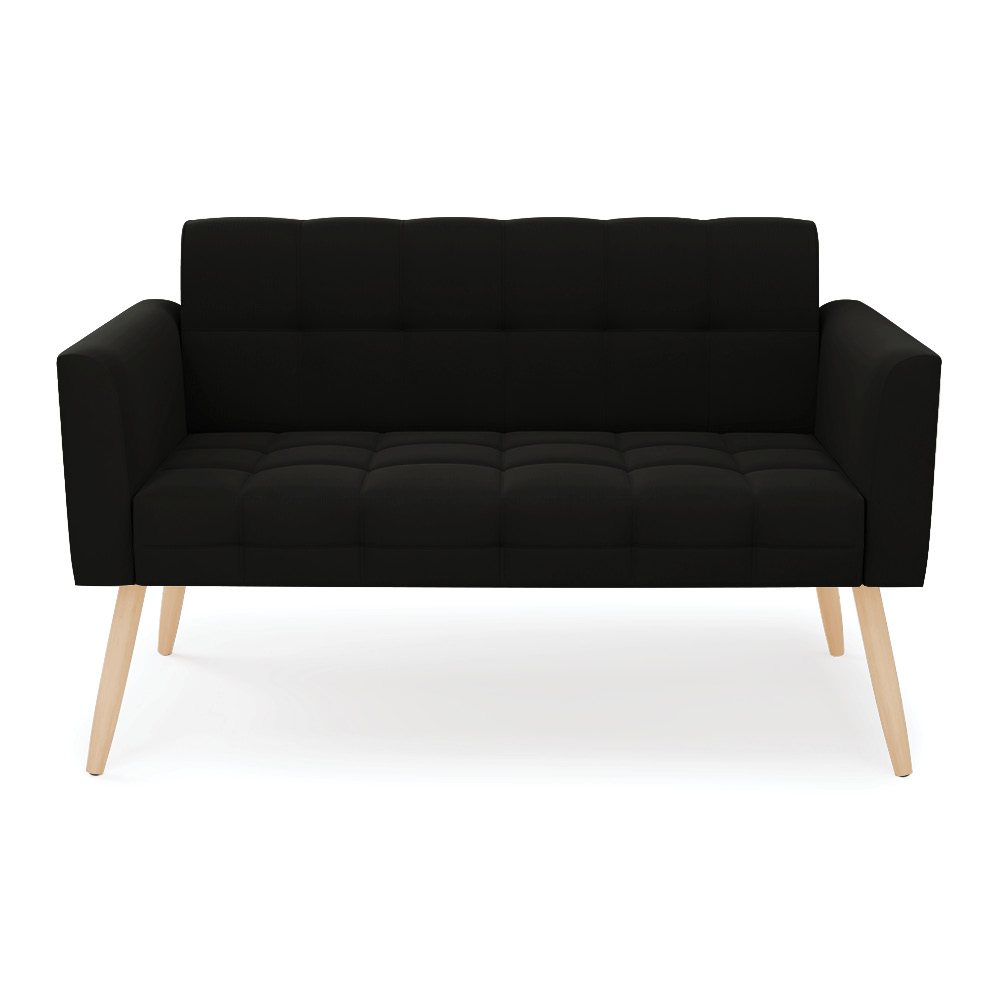 Sofá Namoradeira Elisa Suede Preto Pés Palito Natural - D'Rossi