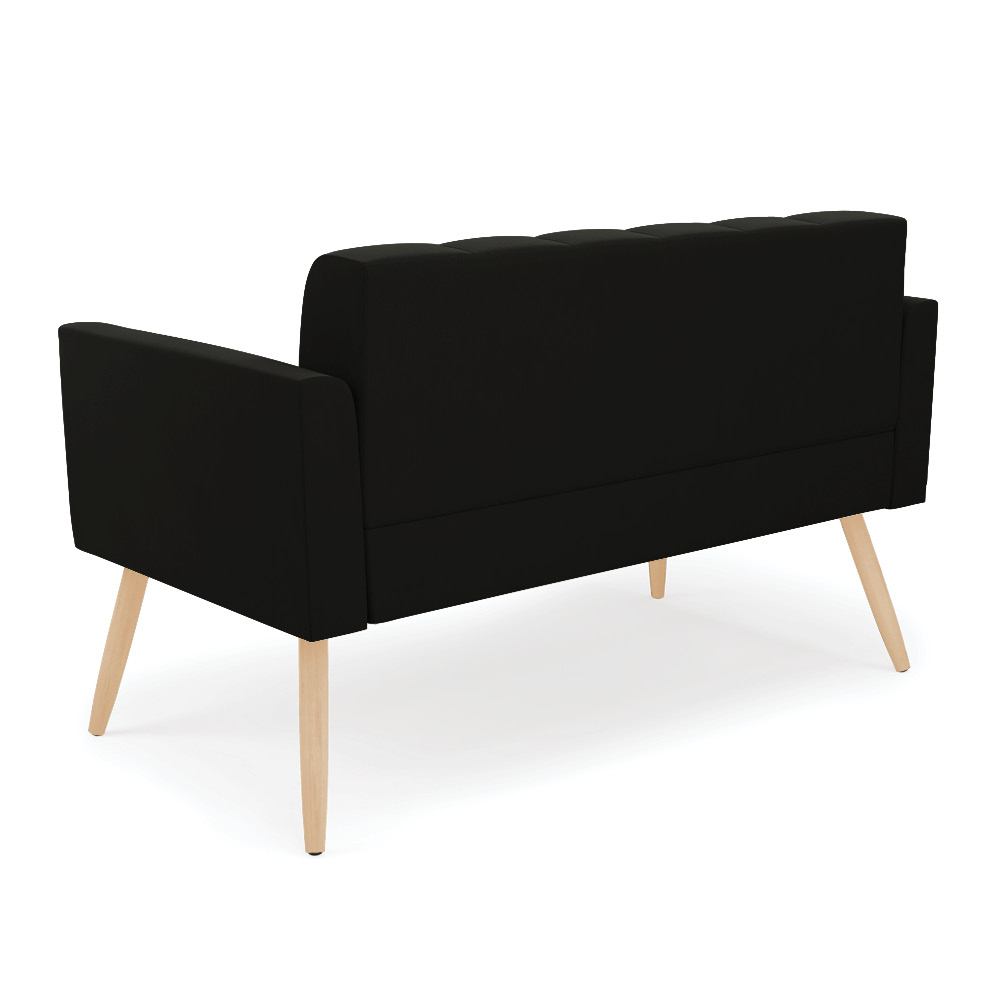 Sofá Namoradeira Elisa Suede Preto Pés Palito Natural - D'Rossi