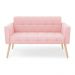 Sofá Namoradeira Elisa Suede Rosa Bebê Pés Palito Natural - D'Rossi