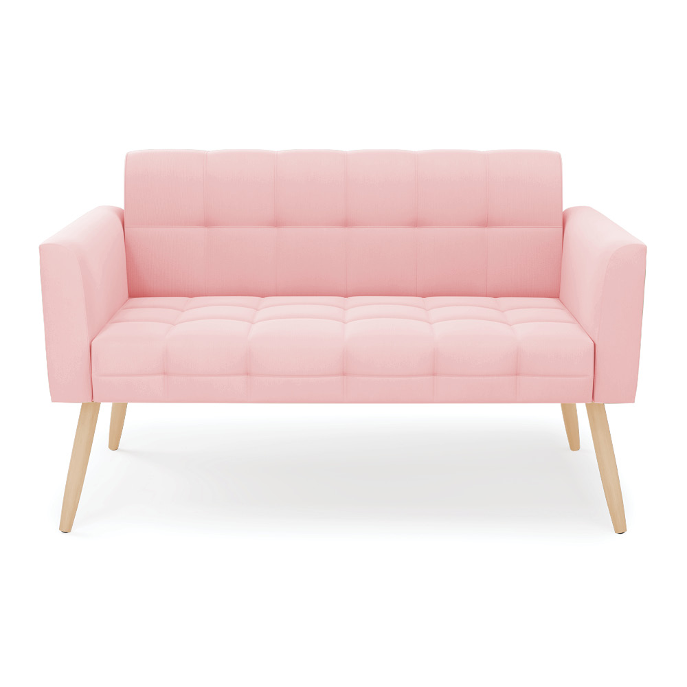 Sofá Namoradeira Elisa Suede Rosa Bebê Pés Palito Natural - D'Rossi