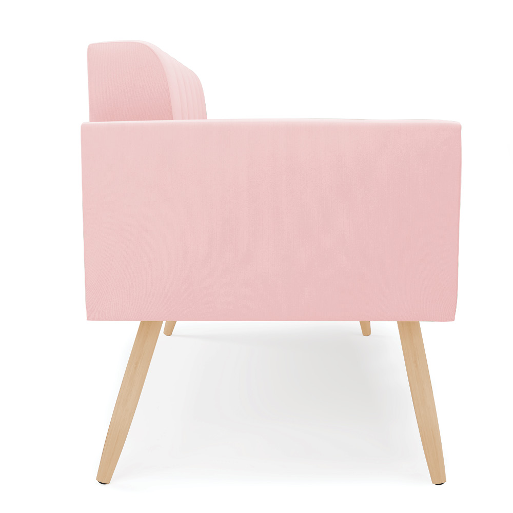 Sofá Namoradeira Elisa Suede Rosa Bebê Pés Palito Natural - D'Rossi