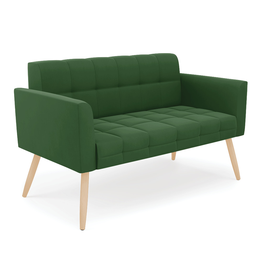 Sofá Namoradeira Elisa Suede Verde Pés Palito Natural  - D'Rossi