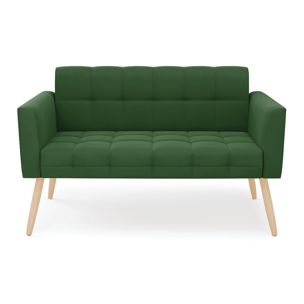 Sofá Namoradeira Elisa Suede Verde Pés Palito Natural  - D'Rossi
