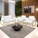Sofá Namoradeira com 2 Poltronas Base Industrial Alta Dourado Marisa Corano Branco D03 - D'Rossi