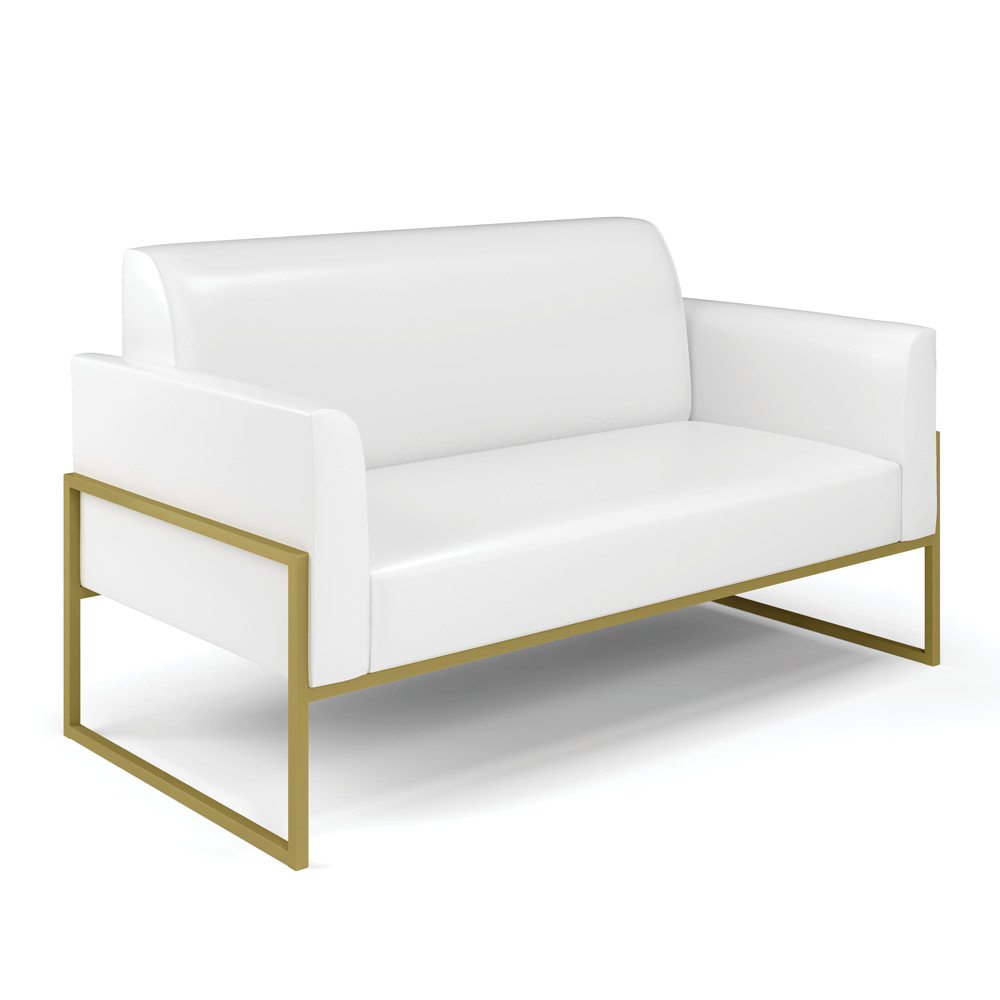 Sofá Namoradeira com 2 Poltronas Base Industrial Alta Dourado Marisa Corano Branco D03 - D'Rossi