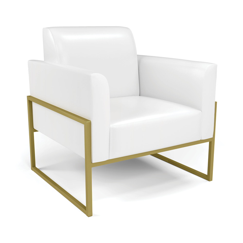 Sofá Namoradeira com 2 Poltronas Base Industrial Alta Dourado Marisa Corano Branco D03 - D'Rossi