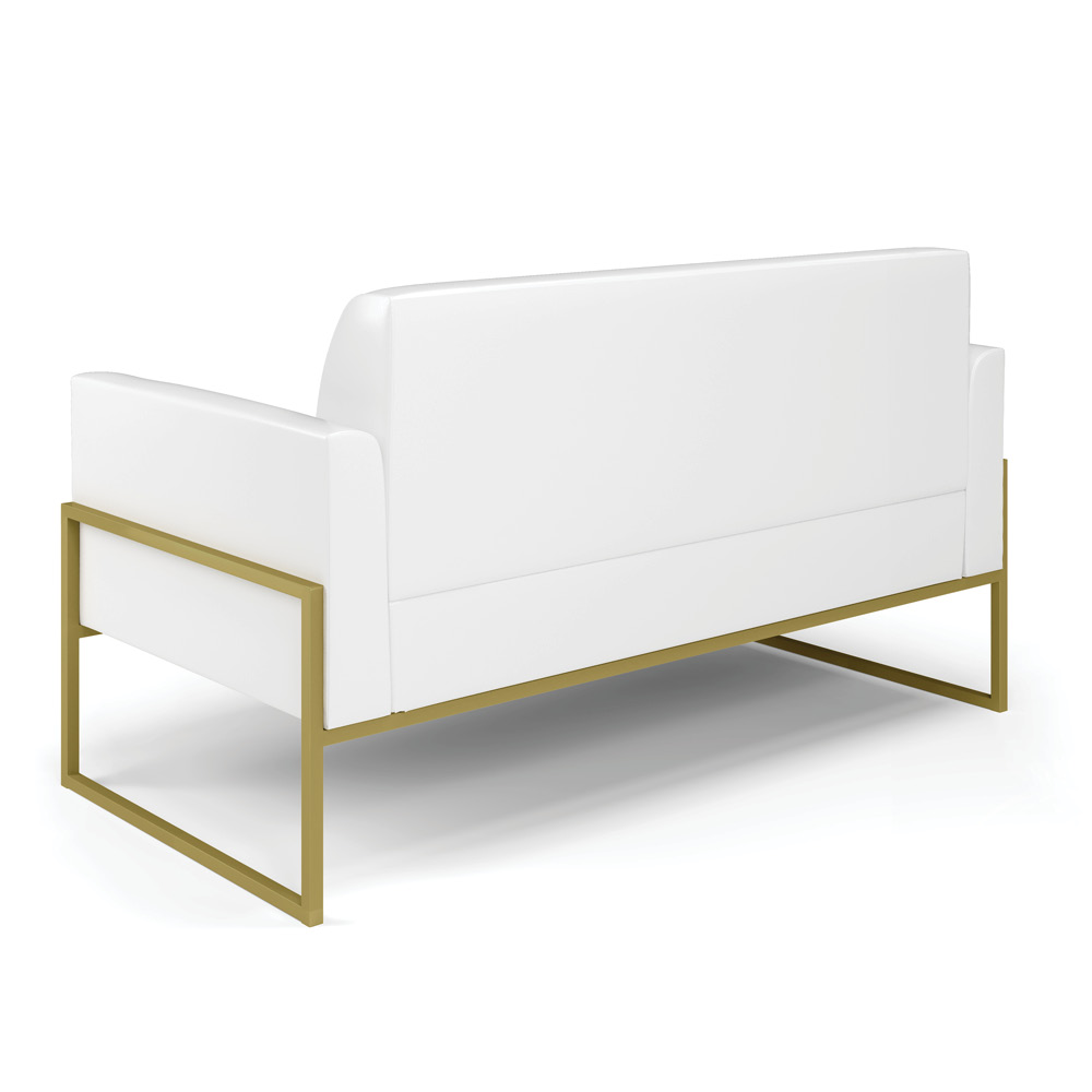 Sofá Namoradeira com 2 Poltronas Base Industrial Alta Dourado Marisa Corano Branco D03 - D'Rossi