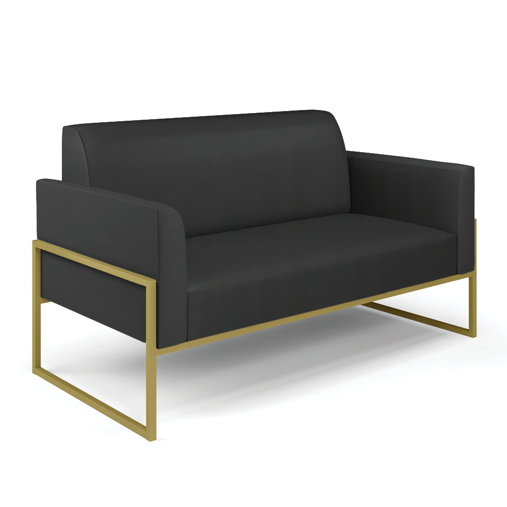 Sofá Namoradeira com 2 Poltronas Base Industrial Alta Dourado Marisa Corino Preto D03 - D'Rossi