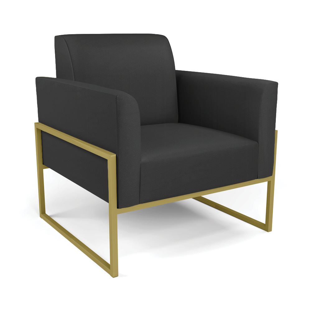 Sofá Namoradeira com 2 Poltronas Base Industrial Alta Dourado Marisa Corino Preto D03 - D'Rossi