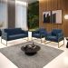 Sofá Namoradeira com 2 Poltronas Base Industrial Alta Dourado Marisa Suede Azul Marinho D03 - D'Rossi