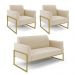 Sofá Namoradeira com 2 Poltronas Base Industrial Alta Dourado Marisa Suede Bege D03 - D'Rossi
