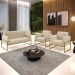 Sofá Namoradeira com 2 Poltronas Base Industrial Alta Dourado Marisa Suede Bege D03 - D'Rossi