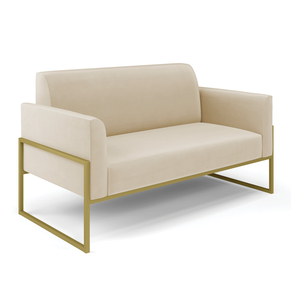 Sofá Namoradeira com 2 Poltronas Base Industrial Alta Dourado Marisa Suede Bege D03 - D'Rossi