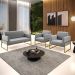 Sofá Namoradeira com 2 Poltronas Base Industrial Alta Dourado Marisa Suede Cinza D03 - D'Rossi