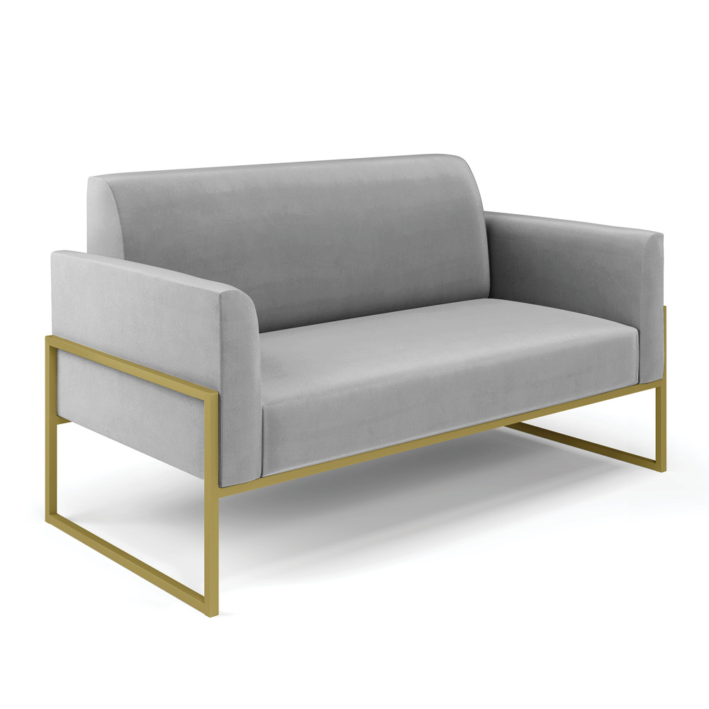 Sofá Namoradeira com 2 Poltronas Base Industrial Alta Dourado Marisa Suede Cinza D03 - D'Rossi