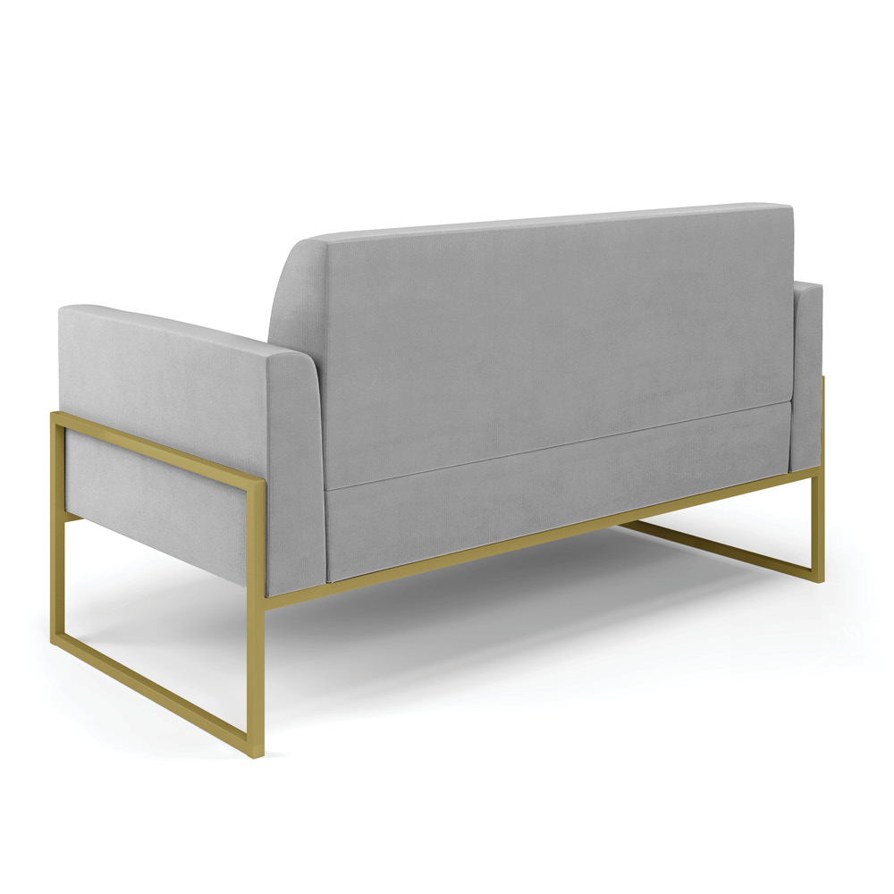 Sofá Namoradeira com 2 Poltronas Base Industrial Alta Dourado Marisa Suede Cinza D03 - D'Rossi