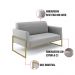 Sofá Namoradeira com 2 Poltronas Base Industrial Alta Dourado Marisa Suede Cinza D03 - D'Rossi