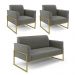 Sofá Namoradeira com 2 Poltronas Base Industrial Alta Dourado Marisa Suede Grafite D03 - D'Rossi