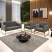 Sofá Namoradeira com 2 Poltronas Base Industrial Alta Dourado Marisa Suede Grafite D03 - D'Rossi
