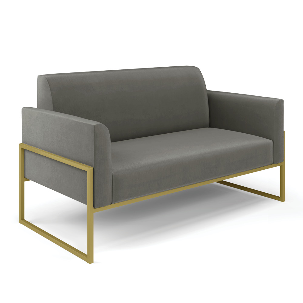 Sofá Namoradeira com 2 Poltronas Base Industrial Alta Dourado Marisa Suede Grafite D03 - D'Rossi