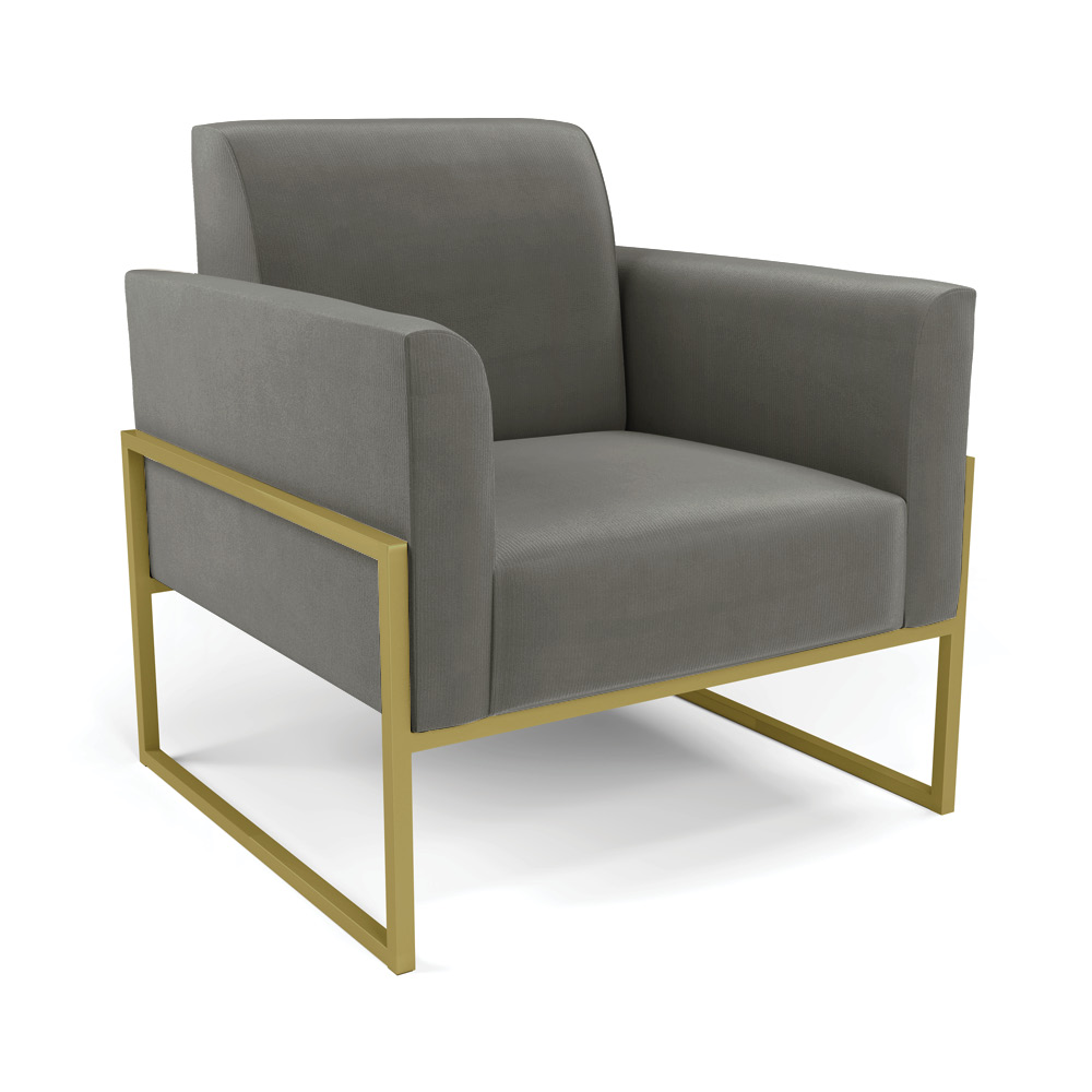 Sofá Namoradeira com 2 Poltronas Base Industrial Alta Dourado Marisa Suede Grafite D03 - D'Rossi