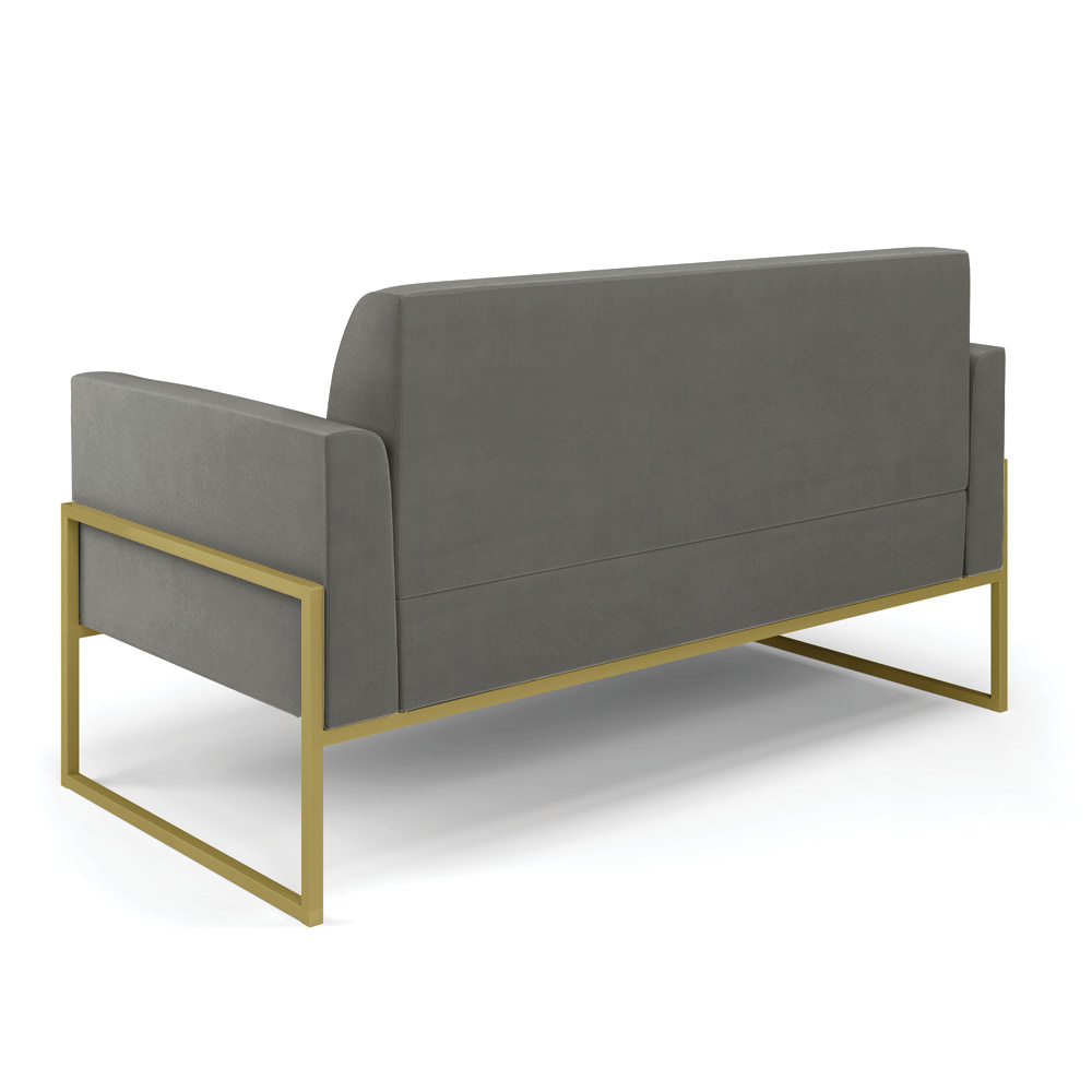 Sofá Namoradeira com 2 Poltronas Base Industrial Alta Dourado Marisa Suede Grafite D03 - D'Rossi