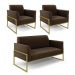 Sofá Namoradeira com 2 Poltronas Base Industrial Alta Dourado Marisa Suede Marrom D03 - D'Rossi
