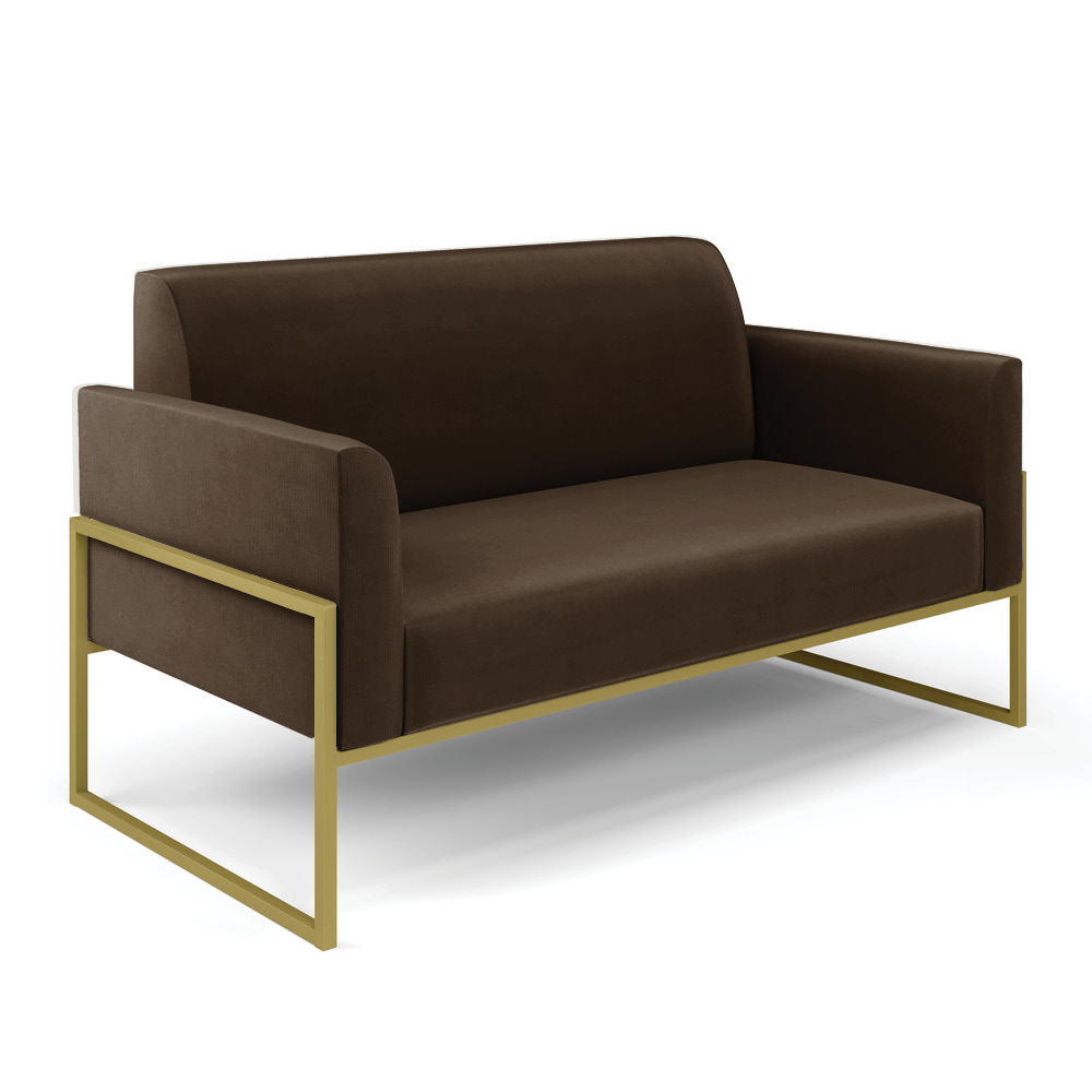 Sofá Namoradeira com 2 Poltronas Base Industrial Alta Dourado Marisa Suede Marrom D03 - D'Rossi