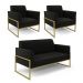 Sofá Namoradeira com 2 Poltronas Base Industrial Alta Dourado Marisa Suede Preto D03 - D'Rossi