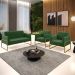 Sofá Namoradeira com 2 Poltronas Base Industrial Alta Dourado Marisa Suede Verde D03 - D'Rossi