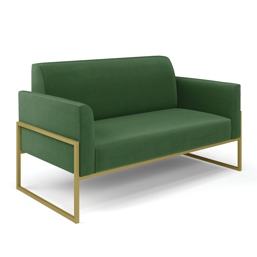 Sofá Namoradeira com 2 Poltronas Base Industrial Alta Dourado Marisa Suede Verde D03 - D'Rossi