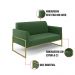 Sofá Namoradeira com 2 Poltronas Base Industrial Alta Dourado Marisa Suede Verde D03 - D'Rossi