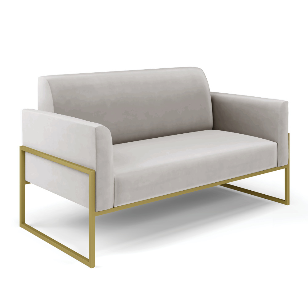 Sofá Namoradeira com 2 Poltronas Base Industrial Alta Dourado Marisa Veludo Cinza D03 - D'Rossi