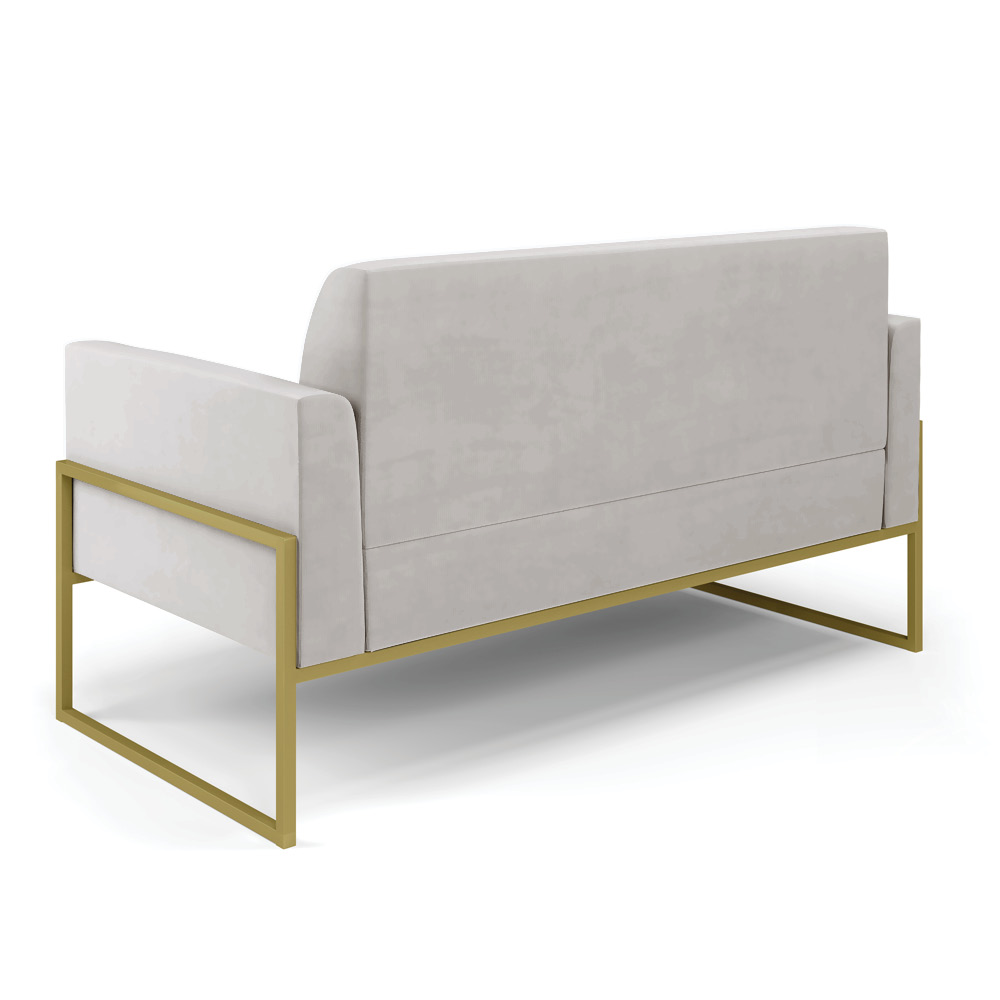 Sofá Namoradeira com 2 Poltronas Base Industrial Alta Dourado Marisa Veludo Cinza D03 - D'Rossi