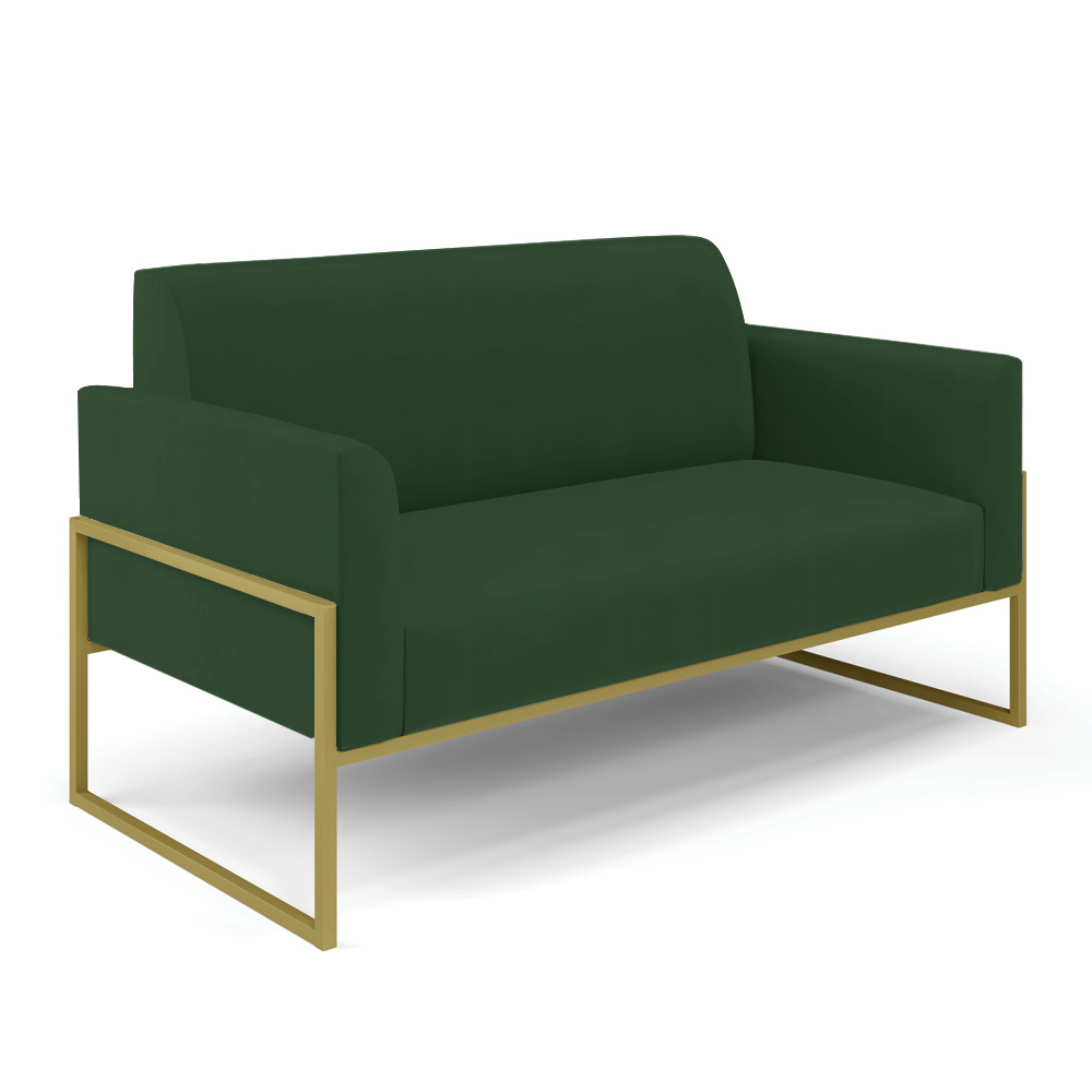 Sofá Namoradeira com 2 Poltronas Base Industrial Alta Dourado Marisa Veludo Verde D03 - D'Rossi