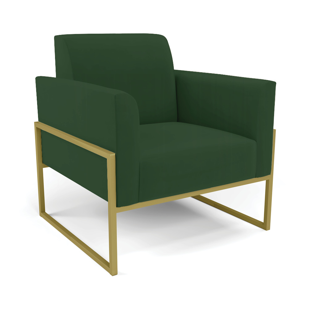 Sofá Namoradeira com 2 Poltronas Base Industrial Alta Dourado Marisa Veludo Verde D03 - D'Rossi