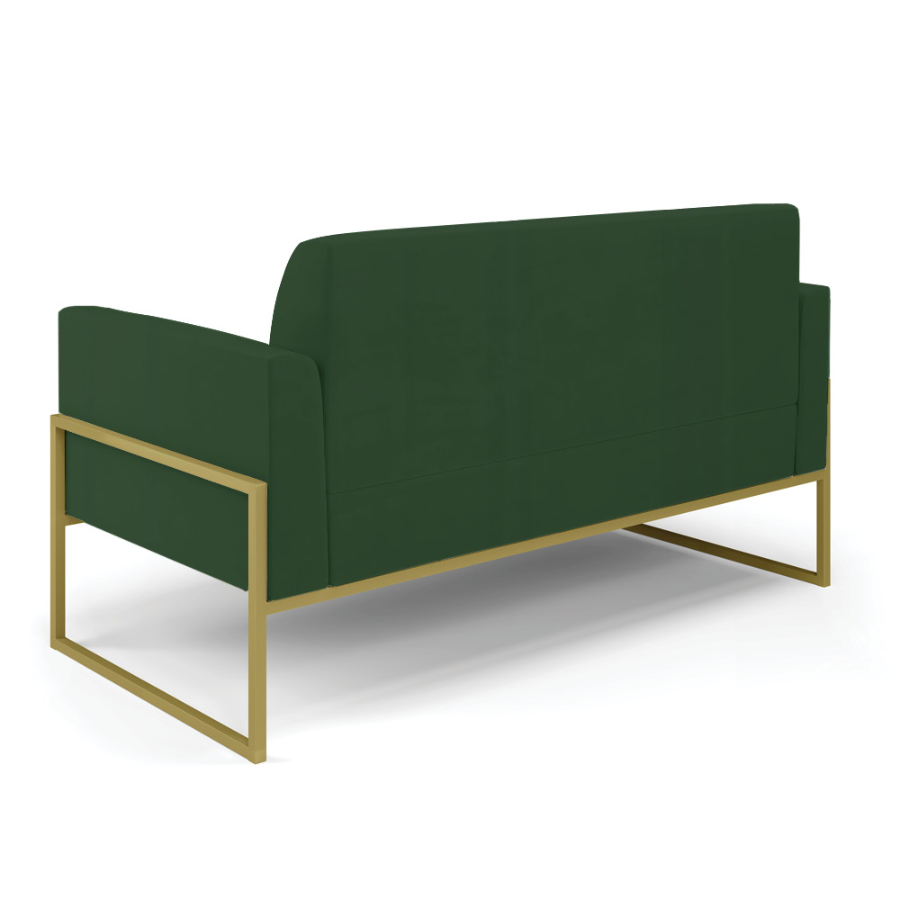 Sofá Namoradeira com 2 Poltronas Base Industrial Alta Dourado Marisa Veludo Verde D03 - D'Rossi