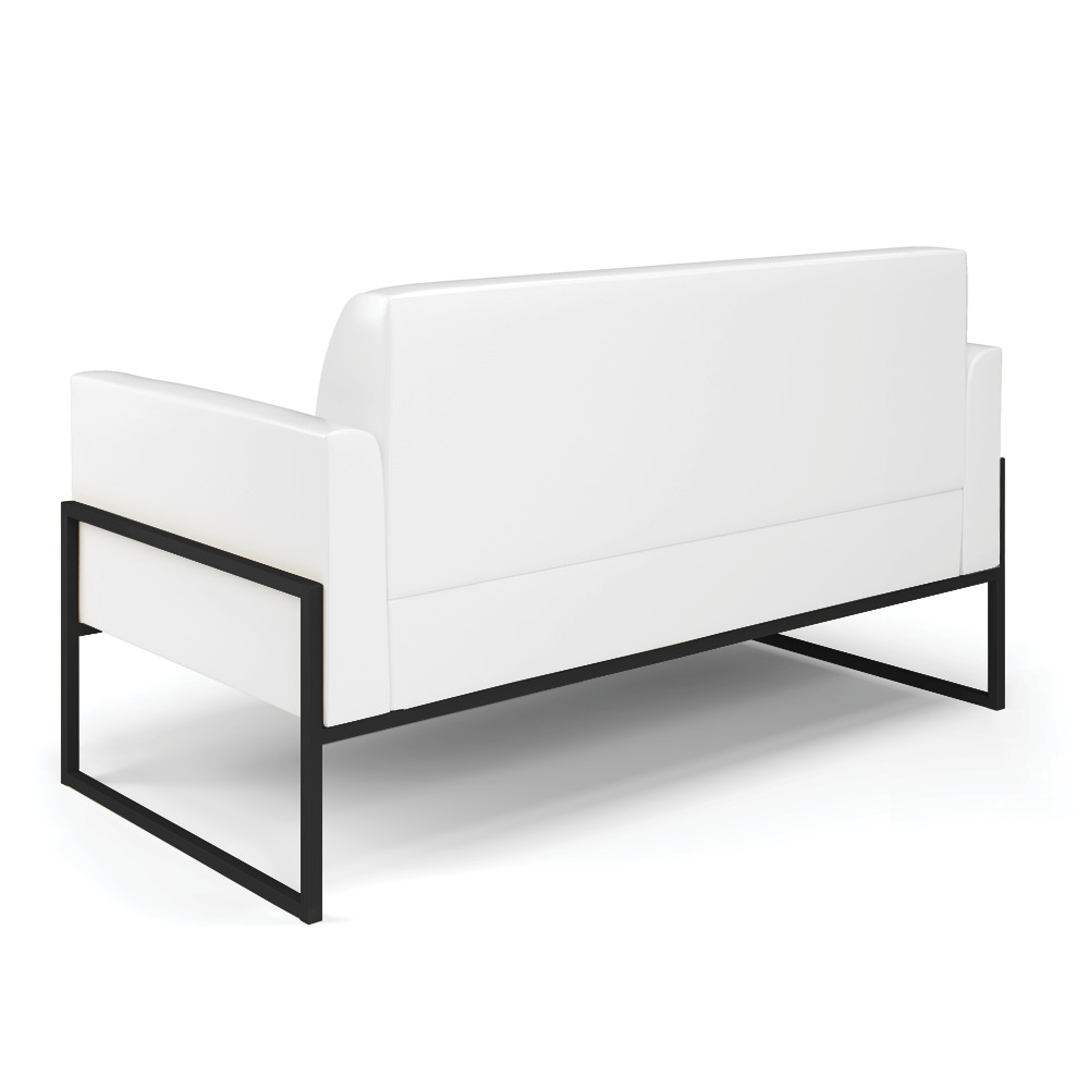 Sofá Namoradeira com 2 Poltronas Base Industrial Alta Preto Marisa Corano Branco D03 - D'Rossi