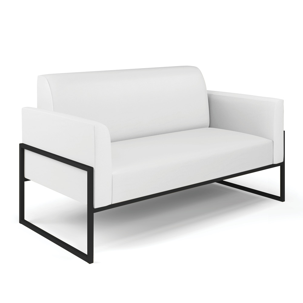 Sofá Namoradeira com 2 Poltronas Base Industrial Alta Preto Marisa Corino Branco D03 - D'Rossi